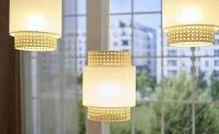 Pendelleuchte 3-flammig, Wiener Geflecht weiß