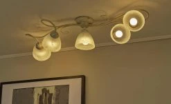 Deckenleuchte,, 5-flammig, elfenbein/goldfarben