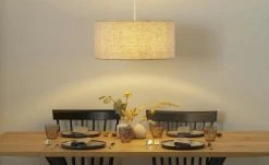 Pendelleuchte, 1-flammig, Leinen natur | Creme