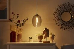 Pendelleuchte, 1-flammig, Glas grapfhitfarbig