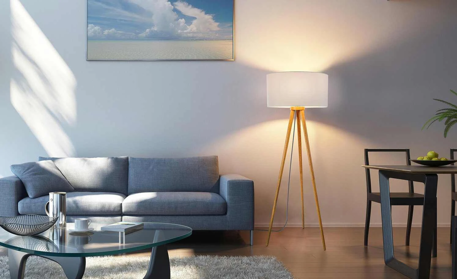 3 Bein-Stehleuchte, 1-flammig, Holz/Stoff 2 3 Bein-Stehleuchte, 1-flammig, Holz/Stoff – Bild 2