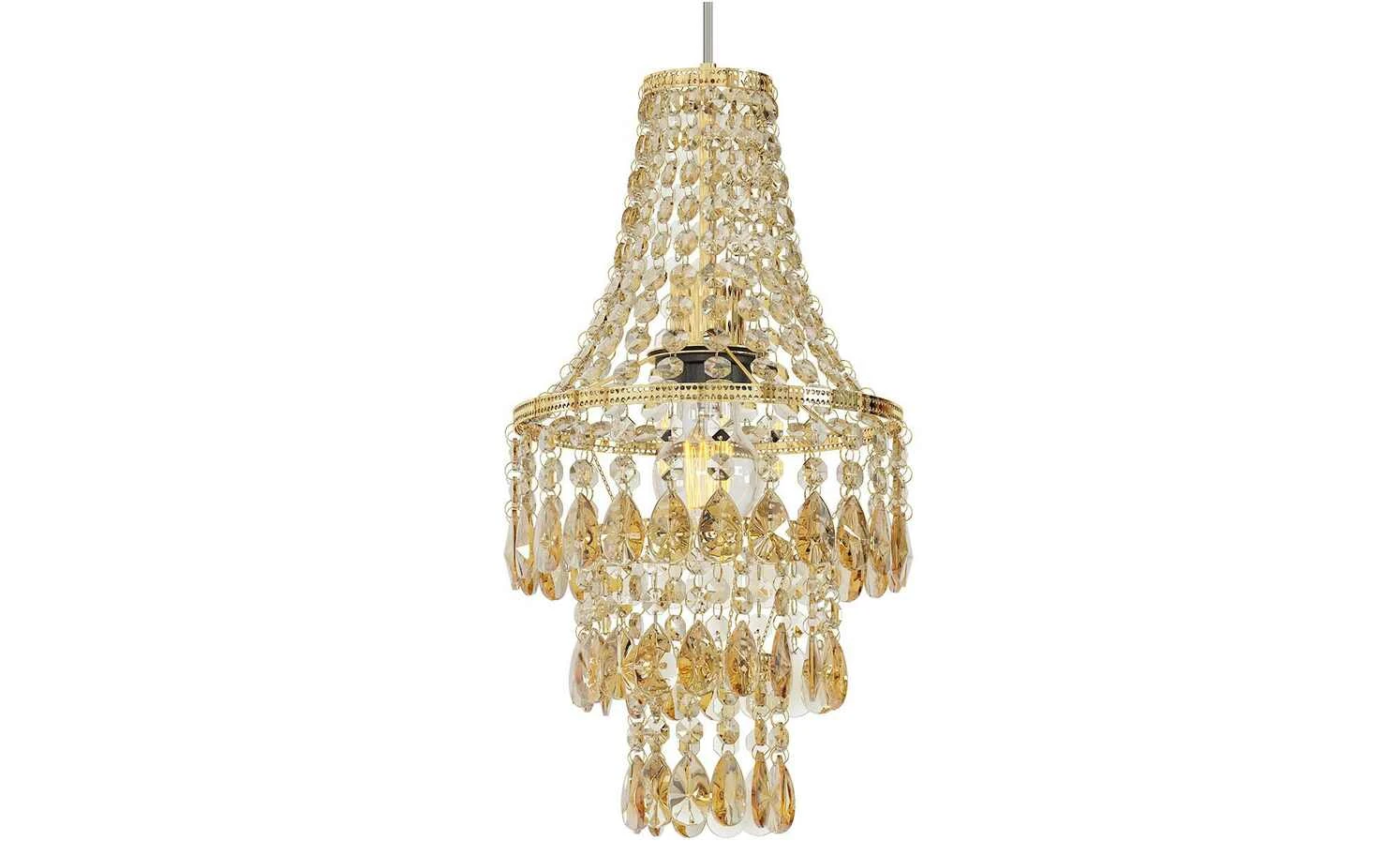 Kronleuchter, 1-flammig, goldfarbener Behang 1 Kronleuchter, 1-flammig, goldfarbener Behang