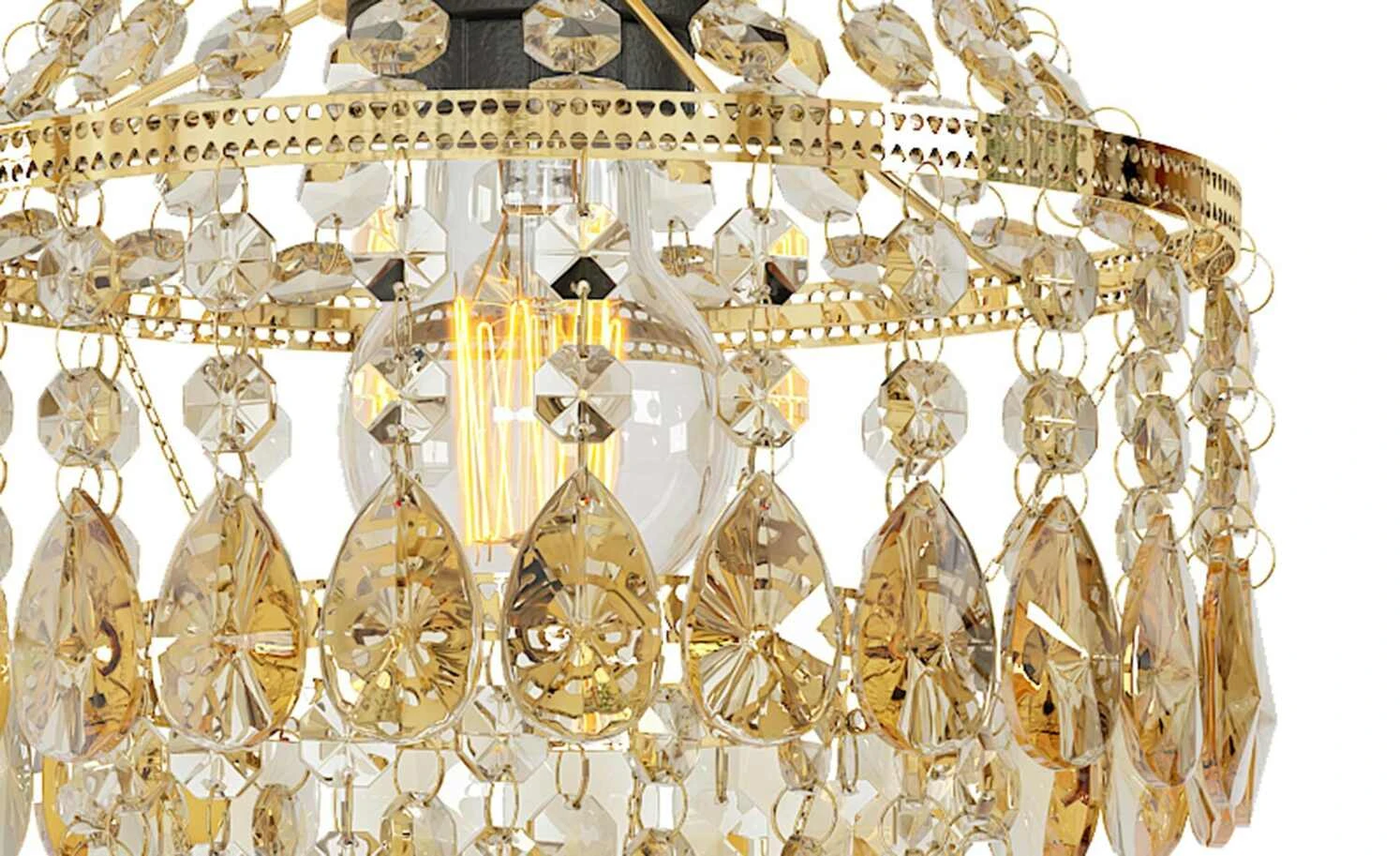 Kronleuchter, 1-flammig, goldfarbener Behang 2 Kronleuchter, 1-flammig, goldfarbener Behang – Bild 2