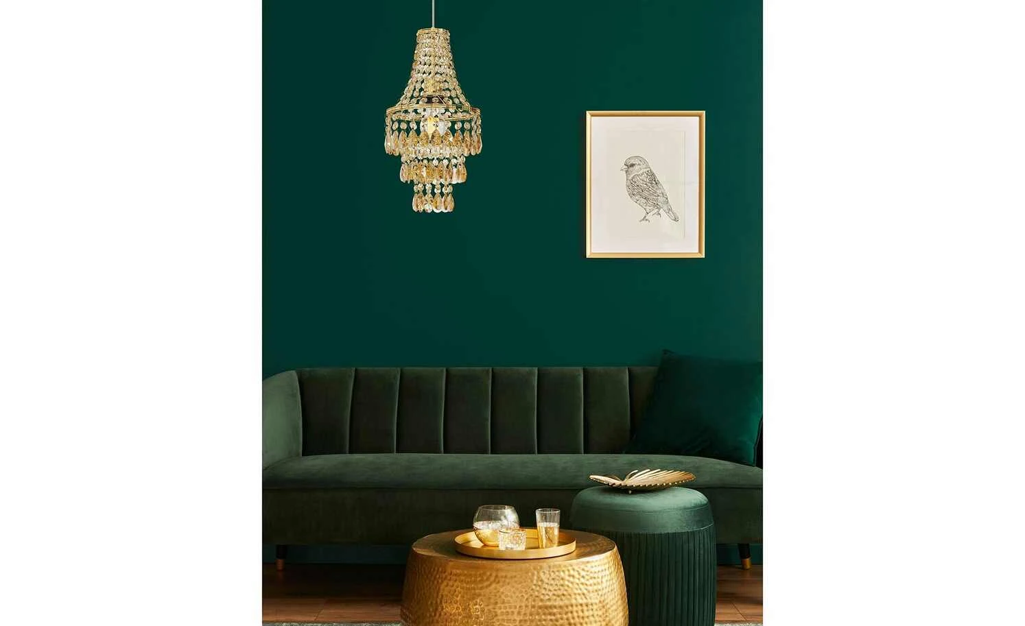 Kronleuchter, 1-flammig, goldfarbener Behang 3 Kronleuchter, 1-flammig, goldfarbener Behang – Bild 3