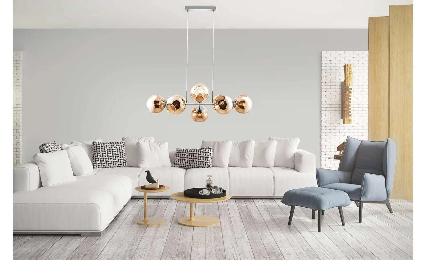 Pendelleuchte, 8-flammig, Glaskugeln kupferfarben 4 Pendelleuchte, 8-flammig, Glaskugeln kupferfarben – Bild 4