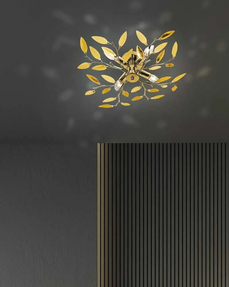 Deckenleuchte, 4-flammig, goldfarben mit Blättern 2 Deckenleuchte, 4-flammig, goldfarben mit Blättern – Bild 2