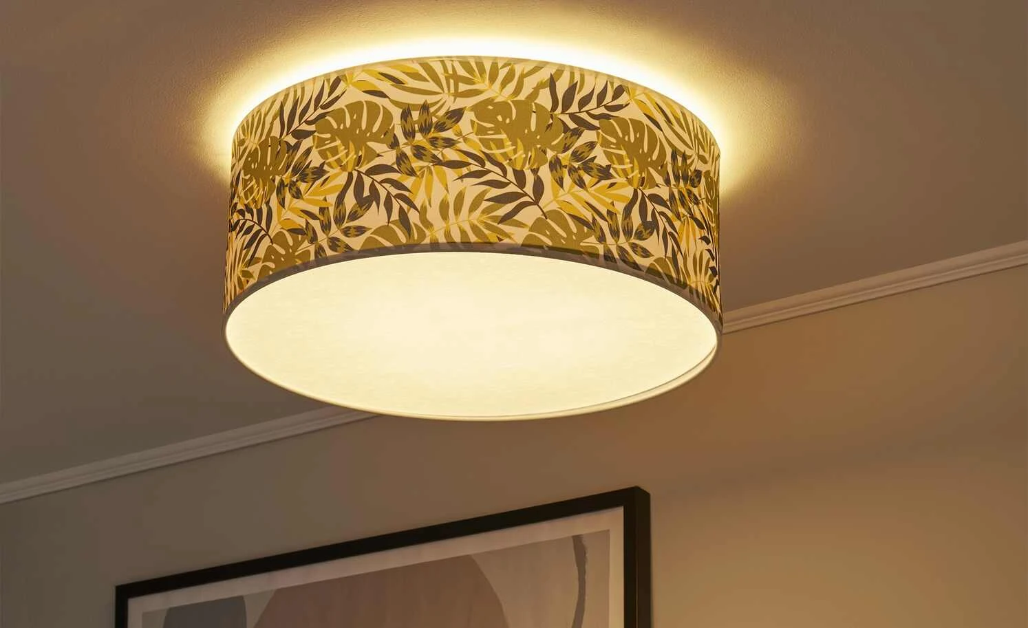 Deckenleuchte, Stoffschirm mit Palmenmotiv 1 Deckenleuchte, Stoffschirm mit Palmenmotiv