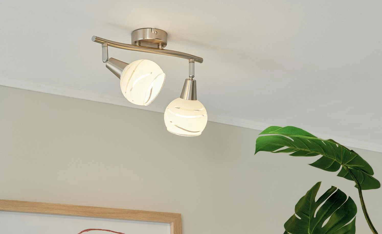 Deckenstrahler, 2-flammig, Glas weis/transparent 1 Deckenstrahler, 2-flammig, Glas weis/transparent