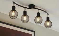 Deckenstrahler, 4-flammig, Drahtschirm schwarz